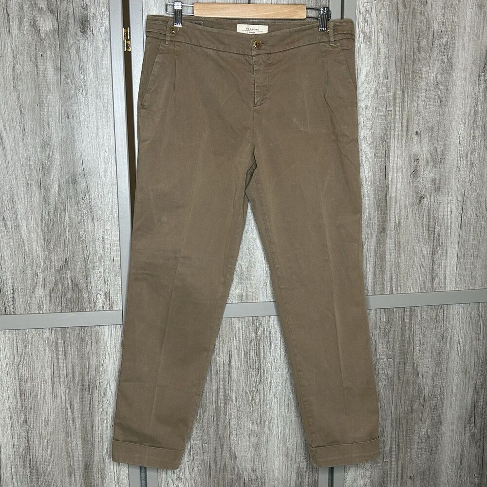Max Mara Weekend Trousers Pants Size 14 Beige Pleats Cuffed Preppy
